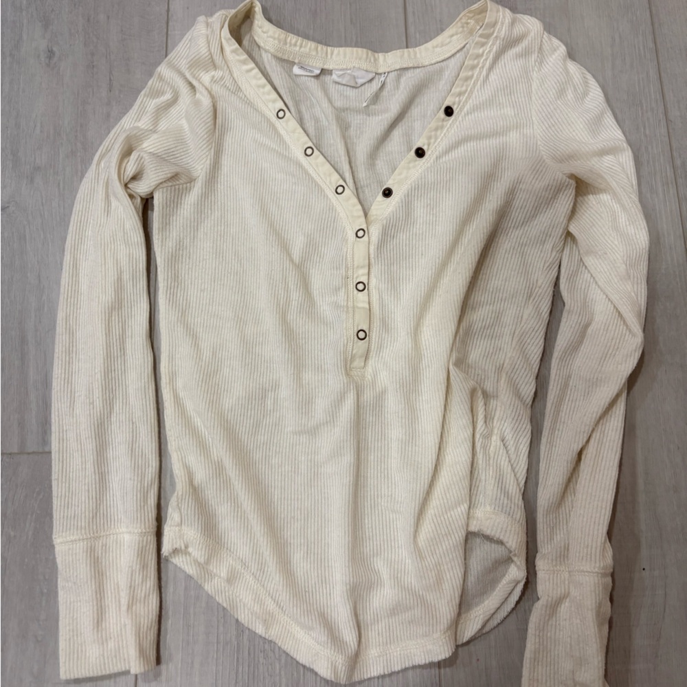 Cream Long Sleeve Henley Top